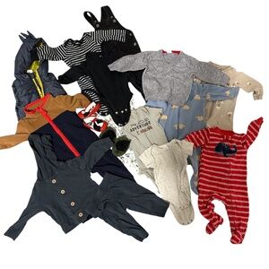 Baby Boy Clothing Bundle – Mixed Brands (Size 6–12 Months) (14 pieces +slippers)